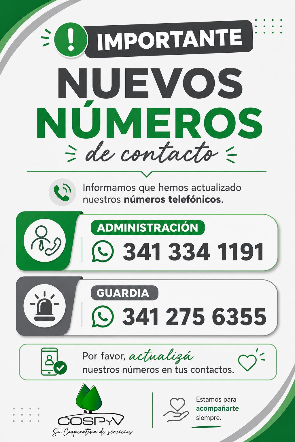 Nuevos números telefónicos de COSPyV